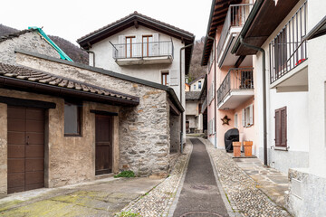 Street in the small village Gorduno, district of Bellinzona, Canton of Ticino in Switzerland.