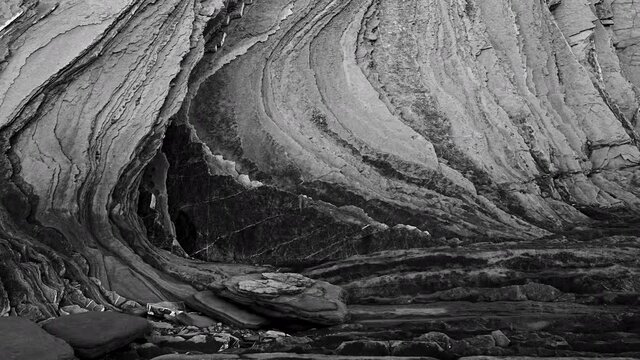 Flysch de Sakoneta at low tide on the Cantabrian Coast in Deva, Gipuzkoa, Pais Vasco, Spain, Europe
