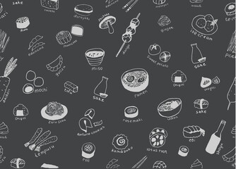 Vector seamless pattern with japanese food