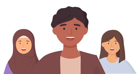 Multiethnic group of people standing together community and togetherness concept, diversity portrait. Characters men and women isolated on white. Crowd community. Social diversity friends or relatives