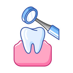 Illustration of dental mirror treatment. Dentistry and health care icon. Stomatology medical item.