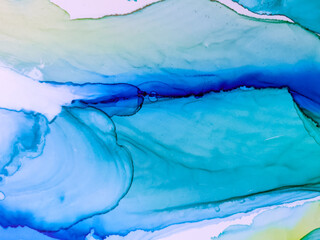 Background texture of alcohol ink in blue color.  Abstract  paint with drops and stains.