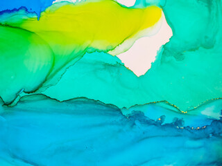 Background texture of alcohol ink in blue color.  Abstract  paint with drops and stains.