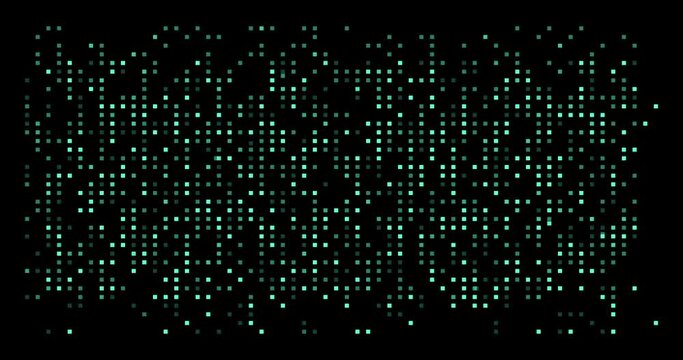 4k animated matrix green blue grid. Animation background. HD design element. Programming cyberspace binary one zero abstract BG. Web 3d coding digital pattern. Little blinking dots. Seamless looping