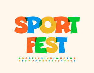 Vector colorful poster Sport Fest. Bright Alphabet Letters and Numbers. Creative transparent Font