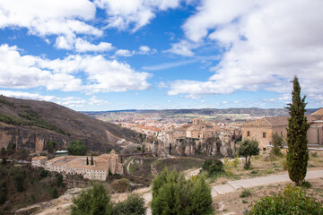 Fototapeta na wymiar Cuenca Spain City View Hanging Houses and Puente de San Pablo
