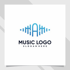 Music logo design initial letter a with line art and creative concept