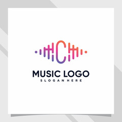 Music logo design initial letter c with line art and creative concept