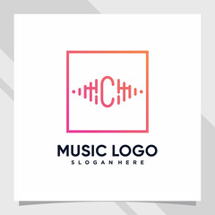 Music logo design initial letter c with line art and square concept