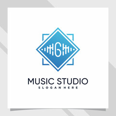 Music studio logo design initial letter g with line art and negative space concept