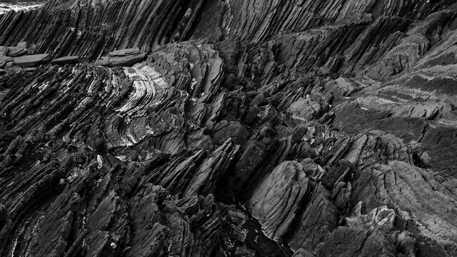 Flysch de Sakoneta at low tide on the Cantabrian Coast in Deva, Gipuzkoa, Pais Vasco, Spain, Europe