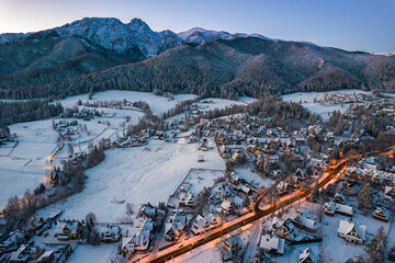 Panoramic Aerial View of Zakopane City in Winter