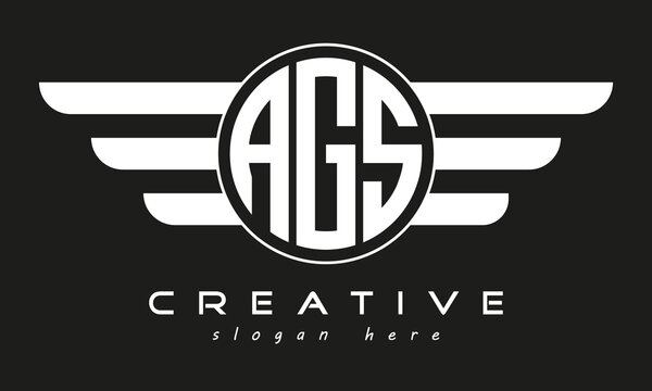 AGS three letter monogram type circle letter logo with wings vector template.