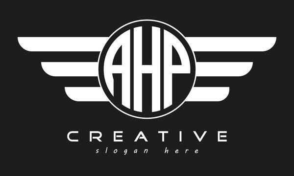 AHP three letter monogram type circle letter logo with wings vector template.