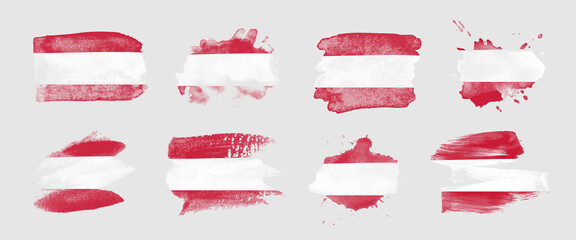 Painted flag of Austria in various brushstroke styles.