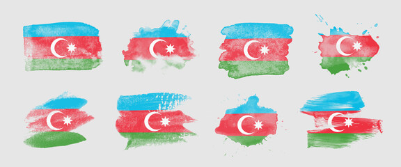 Painted flag of Azerbaijan in various brushstroke styles.
