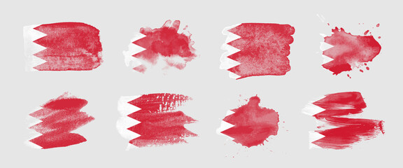 Painted flag of Bahrain in various brushstroke styles.