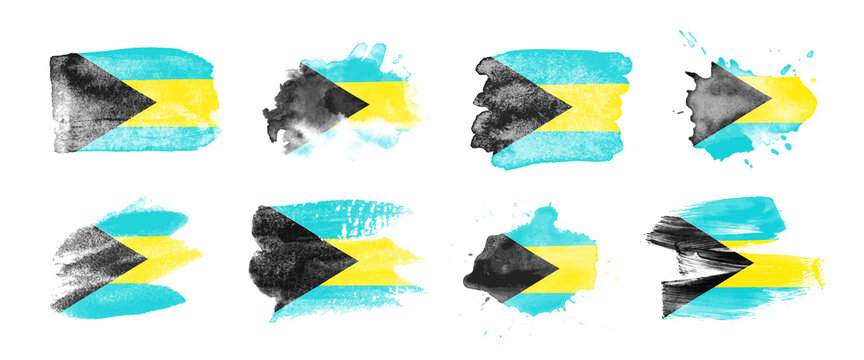 Painted flag of the Bahamas in various brushstroke styles.