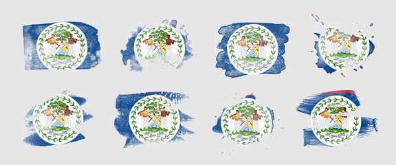 Painted flag of Belize in various brushstroke styles.