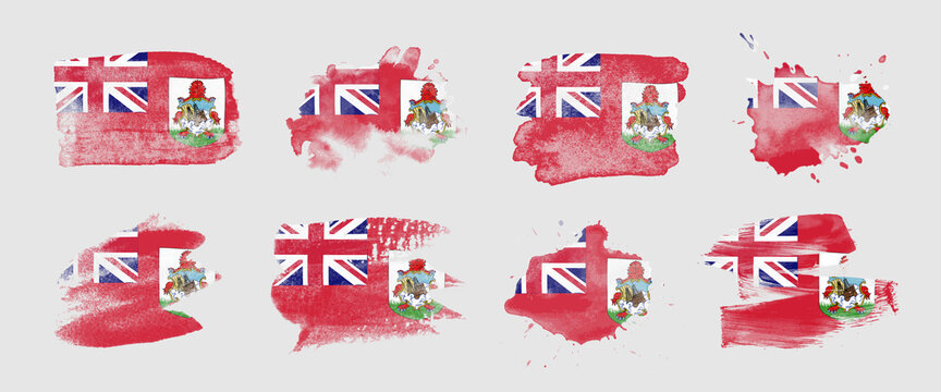 Painted flag of Bermuda in various brushstroke styles.