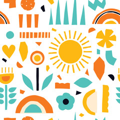 Flowers cut out of paper. Vector seamless pattern for baby. Bright spring sunny design. Scandinavian style