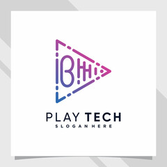 Obraz premium Play music logo design initial letter b with line art and creative concept