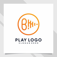 Play music logo design initial letter b with line art and creative concept