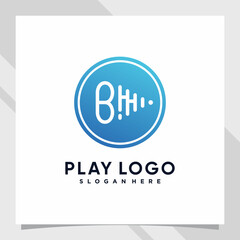 Play music logo design initial letter b with line art and creative concept