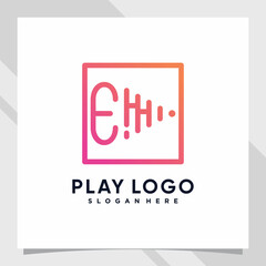 Play music logo design initial letter e with line art and creative concept