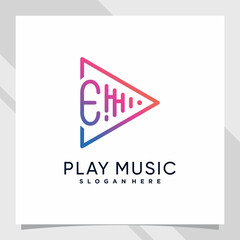 Obraz premium Play music logo design initial letter e with line art and creative concept