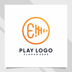 Play music logo design initial letter e with line art and creative concept