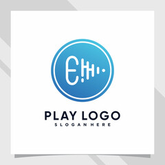 Play music logo design initial letter e with line art and creative concept