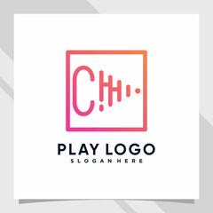 Play music logo design initial letter c with line art and creative concept