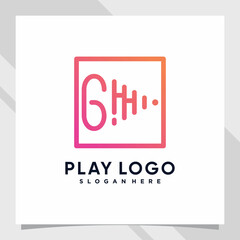 Play music logo design initial letter g with line art and creative concept