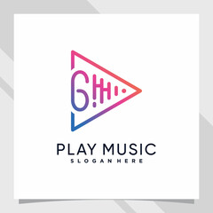 Obraz premium Play music logo design initial letter g with line art and creative concept