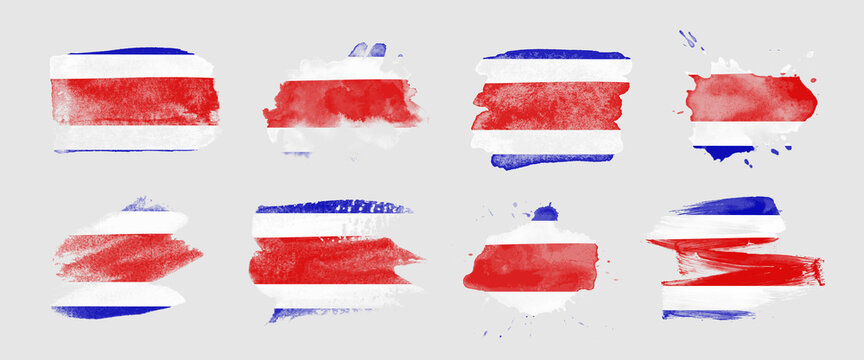 Painted flag of Costa Rica in various brushstroke styles.