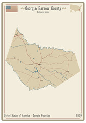 Map on an old playing card of Barrow county in Georgia, USA.