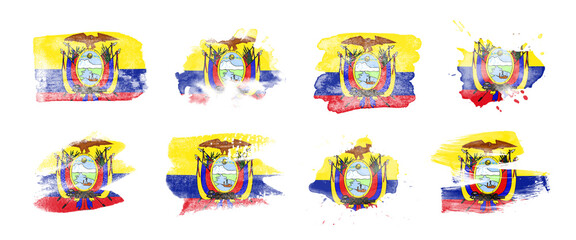 Painted flag of Ecuador in various brushstroke styles.