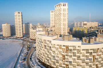 View of the houses on Marshal Baghramyan Street in Nizhny Novgorod in winter