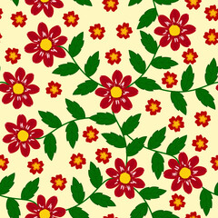 dahlia floral pattern. red dahlia pattern. ditsy red maroon floral garden seamless pattern. good for dress, fabric, textile, wallpaper, stationery, etc.