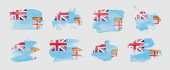 Painted flag of Fiji in various brushstroke styles.