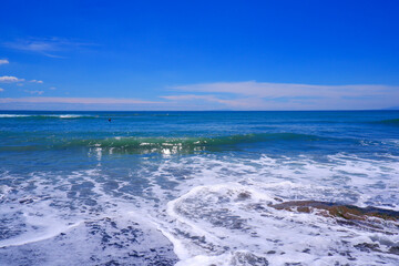海岸線に寄せては返す白く砕けた波