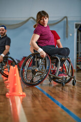 Competitions of the people in wheelchair at the sport holl