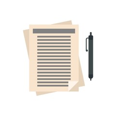 Notary paper pen icon flat isolated vector