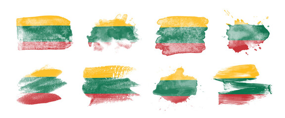 Painted flag of Lithuania in various brushstroke styles.