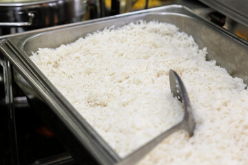 white rice in pan ready to serve
