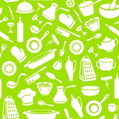 Приготовление бесшовные модели. Предпосылка текстуры вектора с посудой. зеленый фон. ..