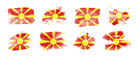 Painted flag of North Macedonia in various brushstroke styles.