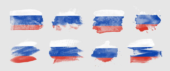 Painted flag of Russia in various brushstroke styles. - obrazy, fototapety, plakaty