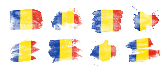 Fototapeta Painted flag of Romania in various brushstroke styles. obraz